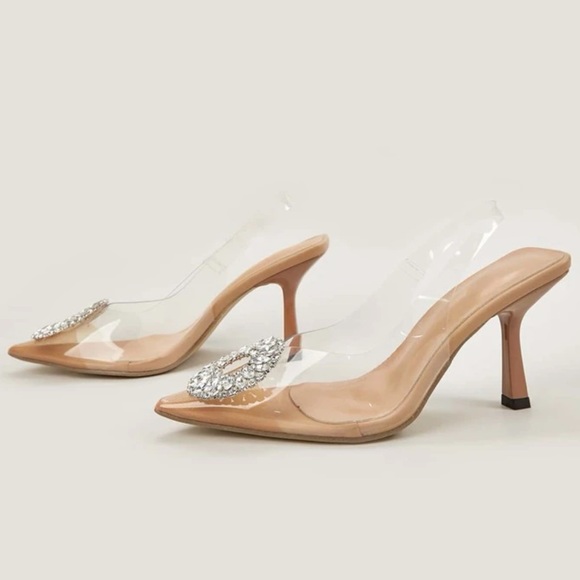 Clear vinyl rhinestone embellished heels - Picture 3 of 7